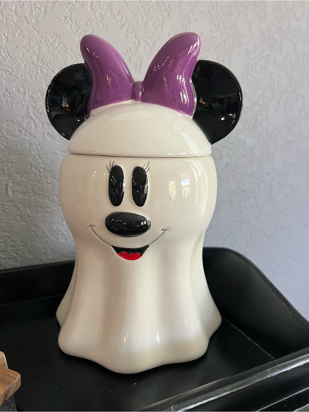 Minnie Mouse Ghost Halloween Ceramic Jar Purple Bow